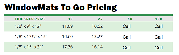 WindowMats To Go Pricing